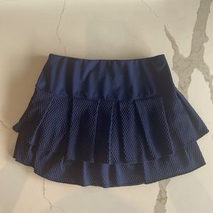 Lucky In Love Tennis Skirt, Size XS, navy blue two tier ruffle